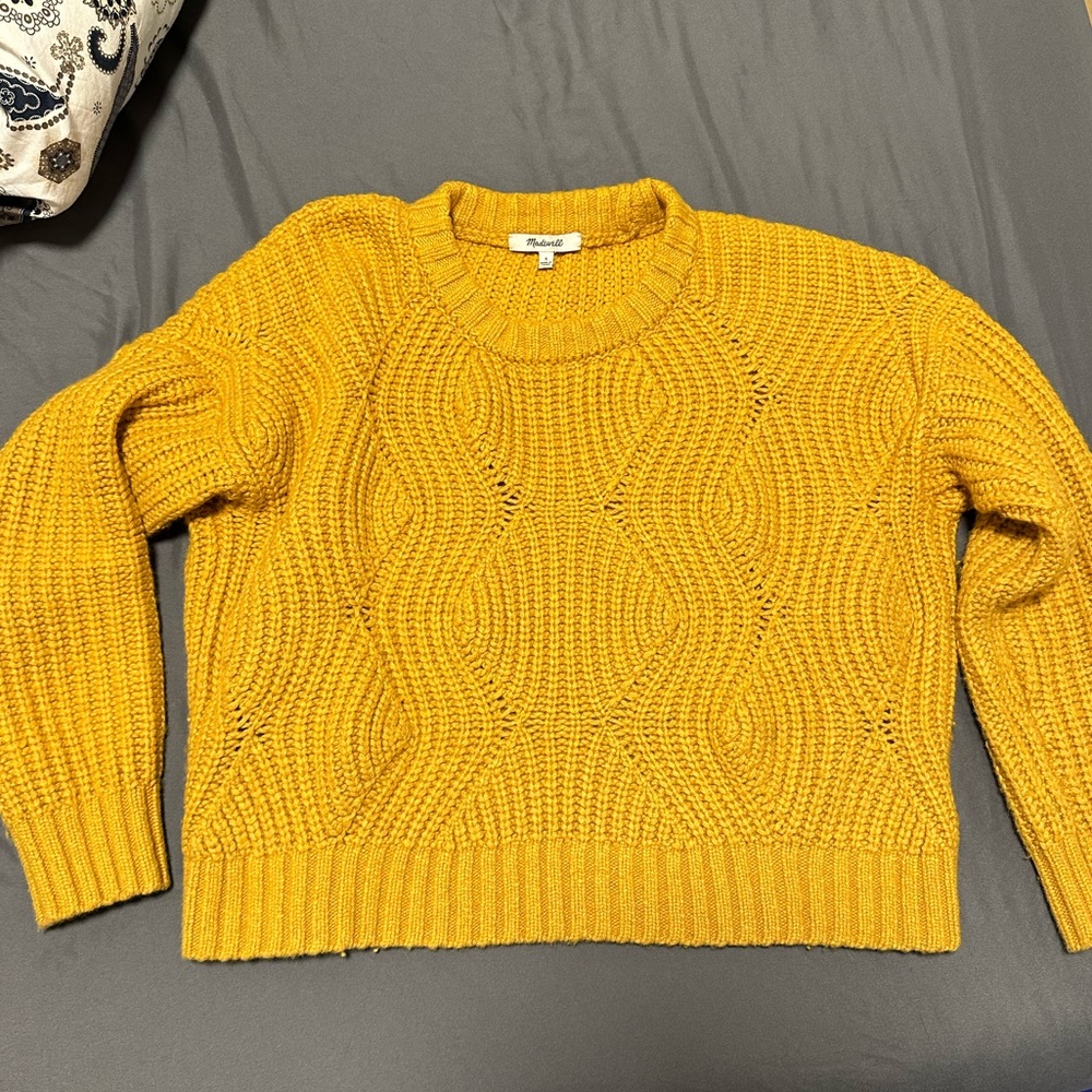 Madewell mustard yellow cable knit sweater, size S.
